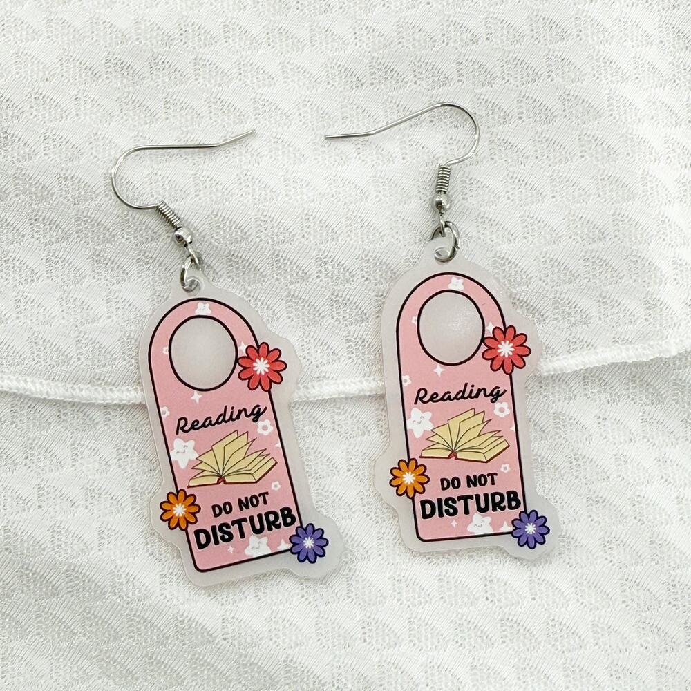 Reading Do Not Disturb Earrings, Book Lover Earrings Literary Girl Gift
